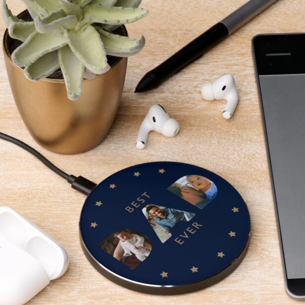 Best DAD Ever Multiple Photo Collage Navy Keepsake Wireless Charger
