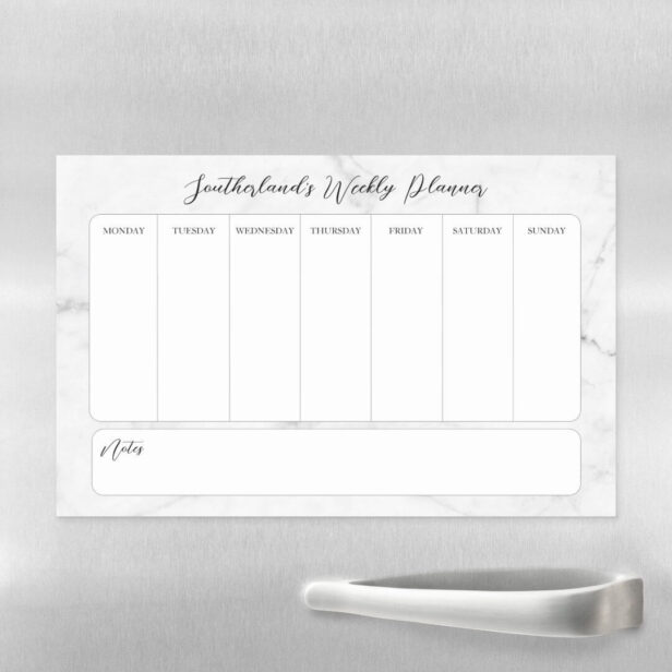 Minimal Marble Elegant Script Family Week Planner Magnetic Dry Erase Sheet