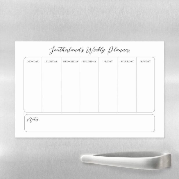 Minimal White Elegant Script Family Weekly Planner Magnetic Dry Erase Sheet