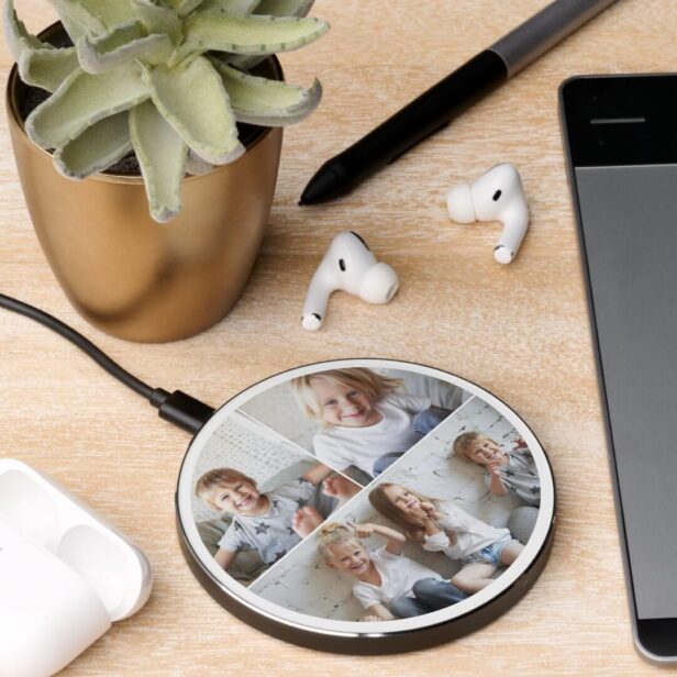 Modern & Minimal Three Photo Family Collage Wireless Charger