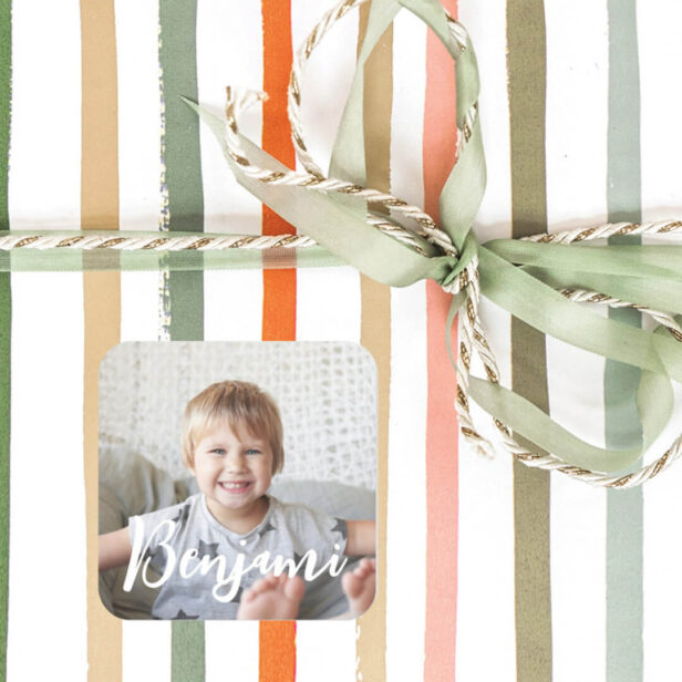 Personalized Christmas Gift Photo Name Identifier Square Sticker