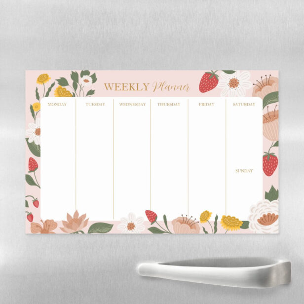 Strawberry Wildflower Floral Girly Weekly Planner Magnetic Dry Erase Sheet