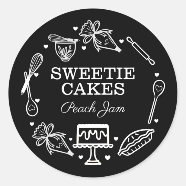Baking & Cooking Utensil Black and White Classic Round Sticker