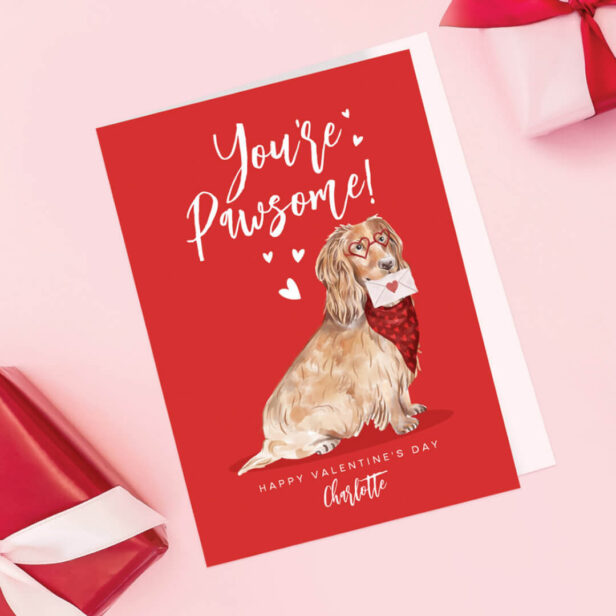 Cute Fun Watercolor Cocker Spaniel Valentines Day Holiday Card