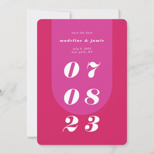 Modern Minimal Bold Pink Retro Arch Bold Date Save The Date