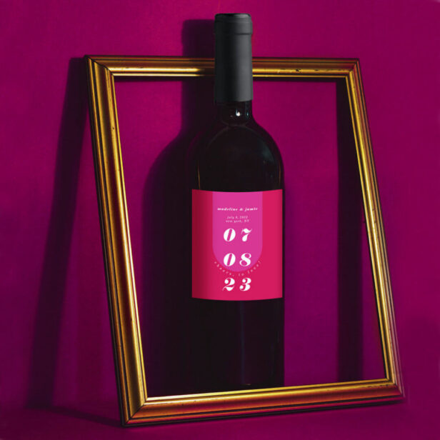Modern Minimal Bold Pink Retro Arch Bold Wine Wedding Label