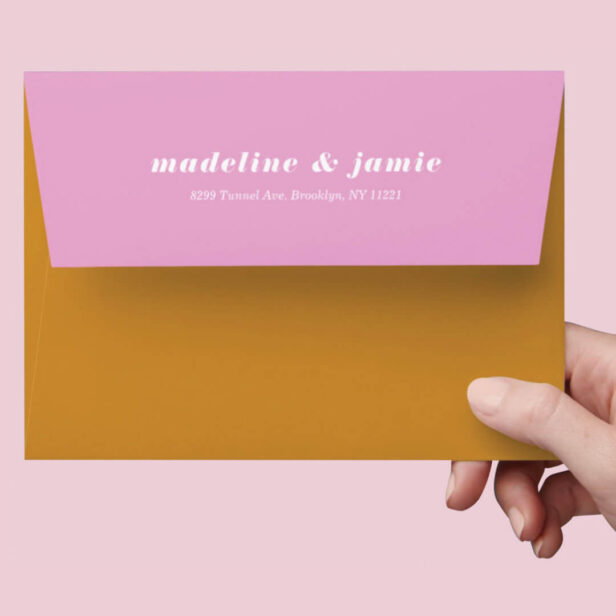 Modern Minimal Pink & Yellow Personalized Wedding Envelope