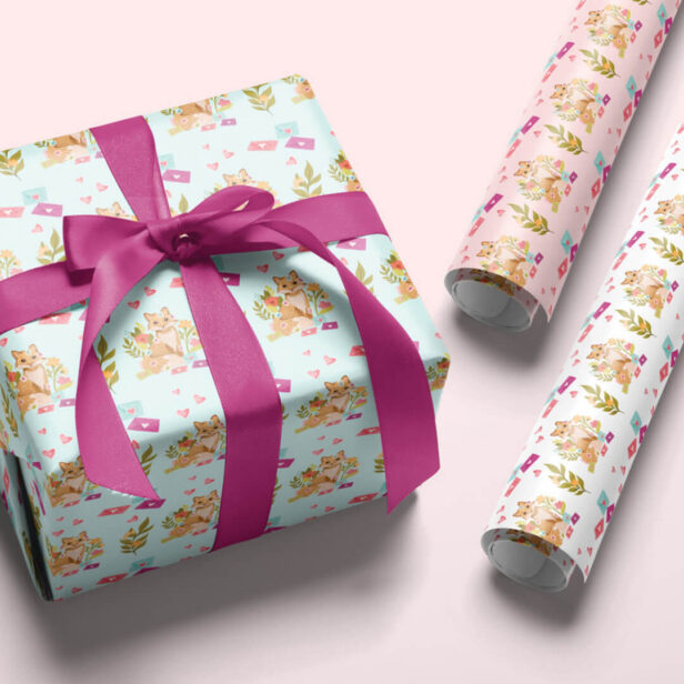 Special Delivery Cute Fox & Floral Valentine's Day Wrapping Paper Sheets