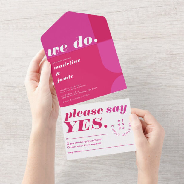 We Do Modern Bold Pink Magenta Retro Abstract All In One Invitation