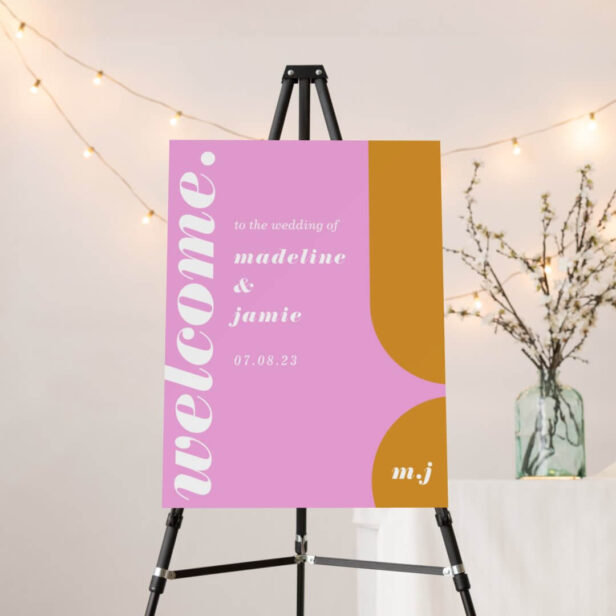 Welcome Bold Pink & Yellow Retro Abstract Wedding Foam Board