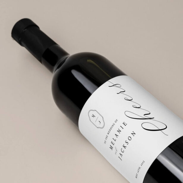 Cheers Black & White Personalized Monogram Crest Wine Label