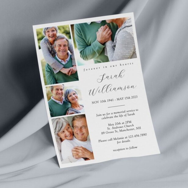 Forever in Our Hearts 4 Photo Collage Funeral Digital Download Invitation