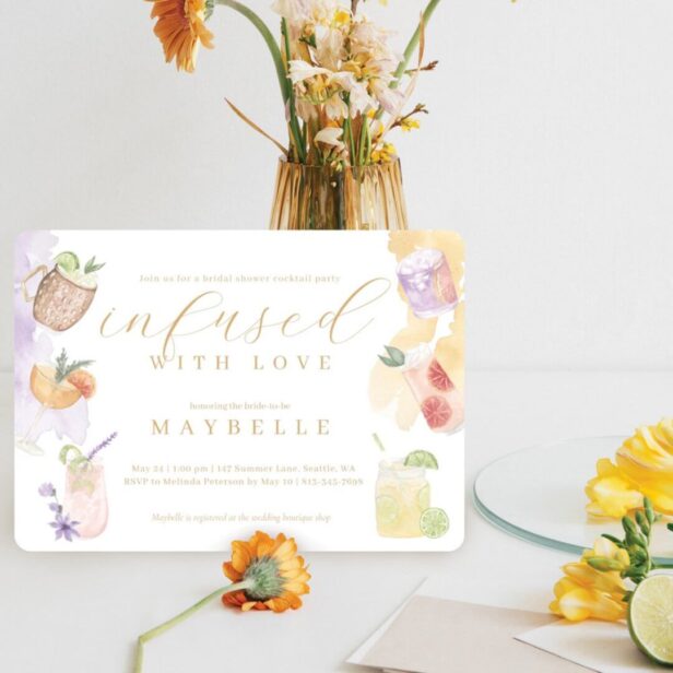 Fun Cocktail Bridal Shower Party Infused with Love Invitation