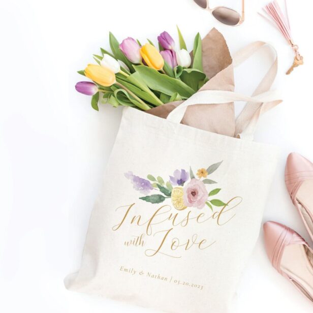 nfused With Love Citrus & Floral Wedding Monogram Tote Bag