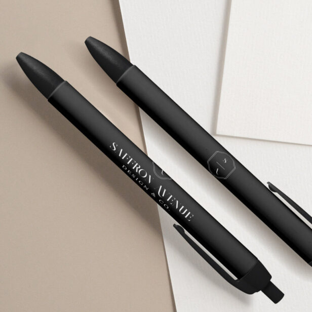 Minimal Black Elegant Custom Monogram & Name Black Ink Pen