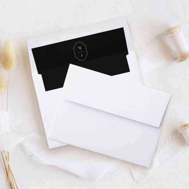 Minimal & Elegant Black & White Monogram Wedding Envelope Liner