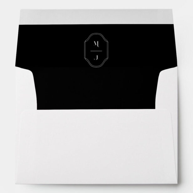 Minimal & Elegant Black & White Monogram Wedding Envelope