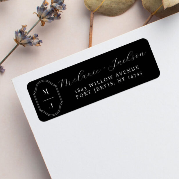Minimal & Elegant Black & White Monogram Wedding Label