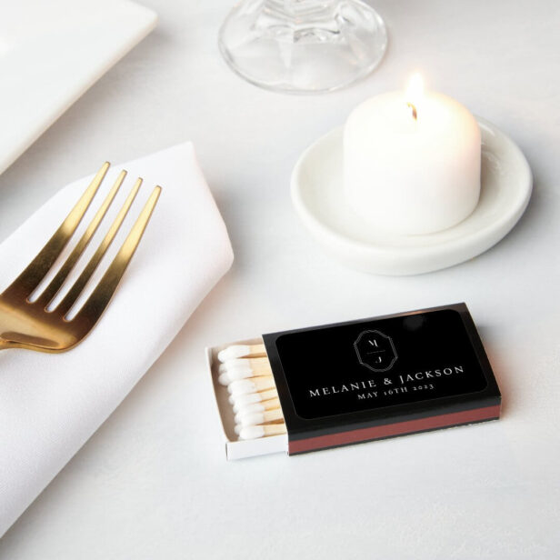 Minimal & Elegant Black & White Monogram Wedding Matchboxes