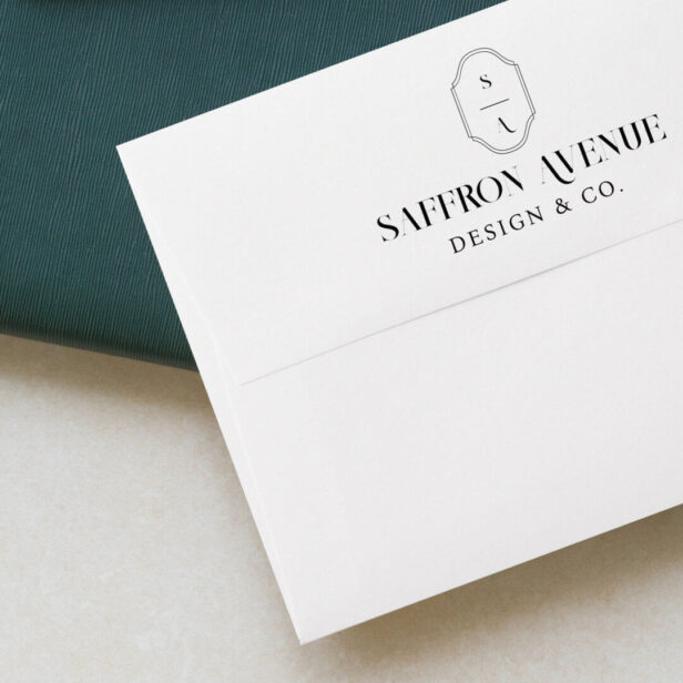 Minimal Elegant Custom Company Monogram White Envelope
