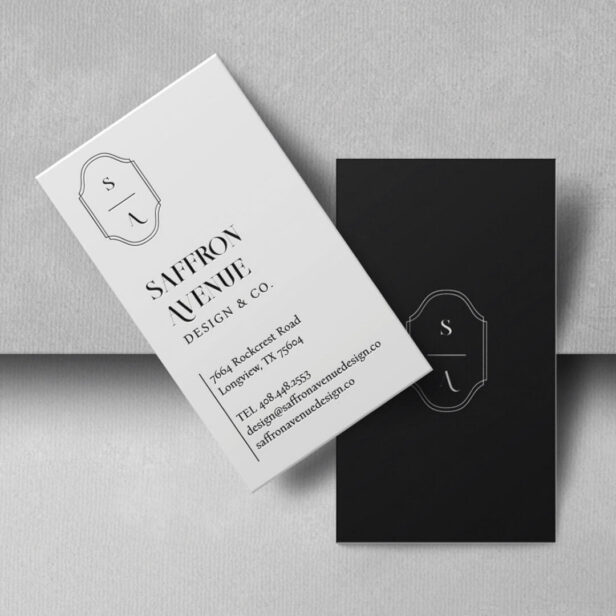 Minimal Elegant Custom Monogram Crest Black White Business Card