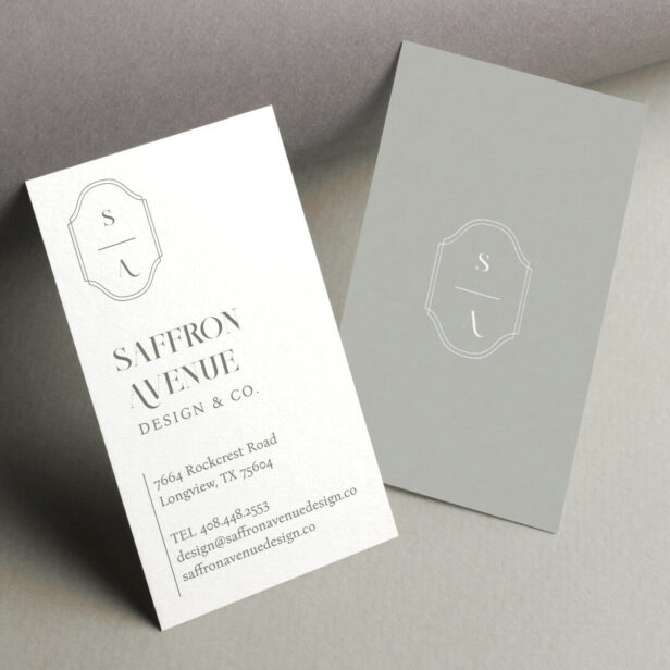 Minimal Elegant Custom Monogram Crest Moss Grey Business Card