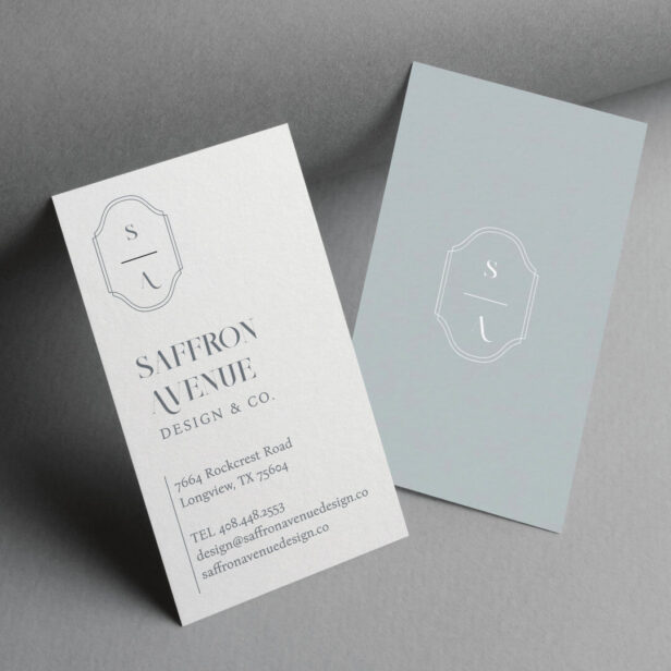 Minimal Elegant Custom Monogram Dusty Blue Grey Business Card