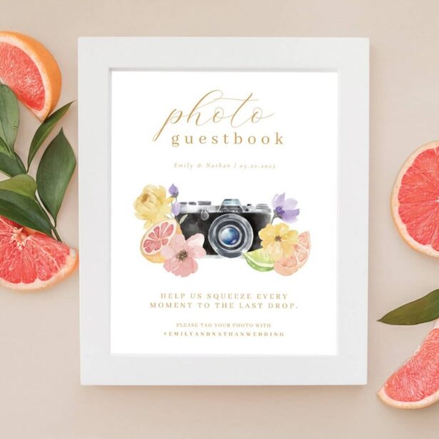 Photo Guestbook Citrus Wedding Watercolor Camera