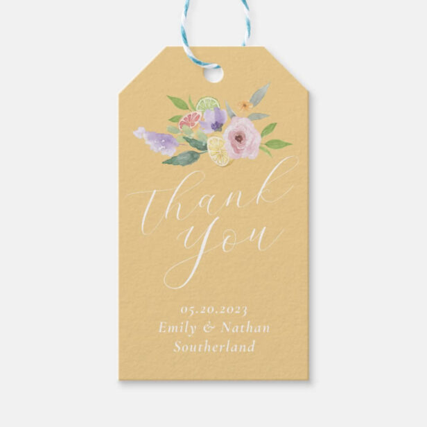 Thank You Watercolor Citrus Fruit & Floral Wedding Gift Tags