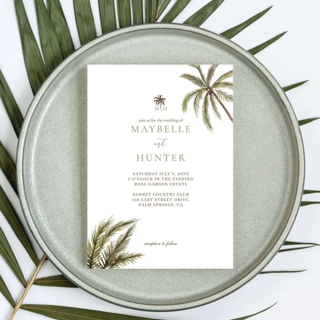 Wedding Invitation trends Tropical Watercolor Palm Trees Wedding Collection