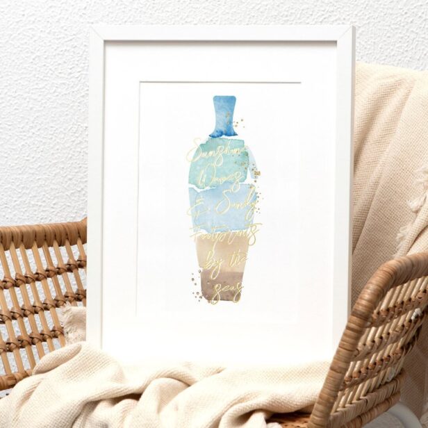 Abstract Watercolor Sand & Sea Message in a Bottle Foil Prints