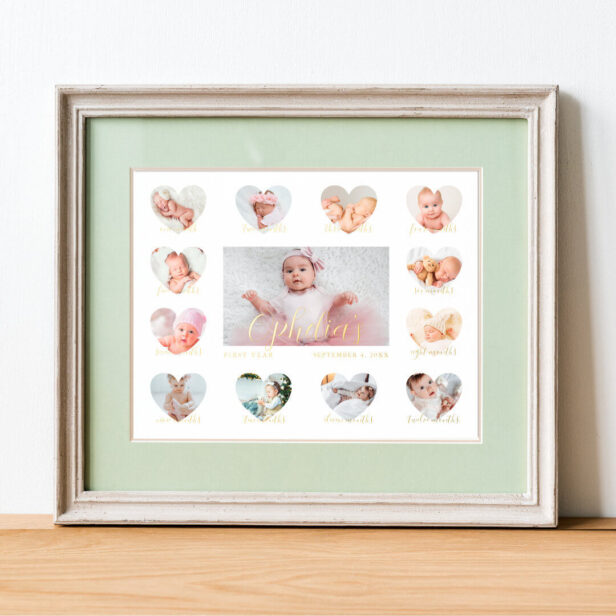 Baby's First Year Heart Photo Keepsake Collage Foil Prints