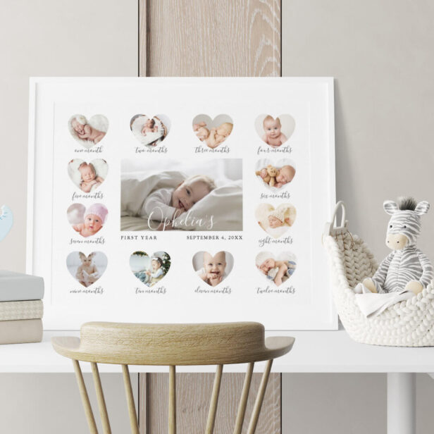 Baby's First Year Heart Photo Keepsake Collage Poster