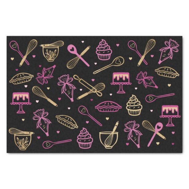 Colorful Baking & Cooking Utensil Black Gold Pink Tissue Paper
