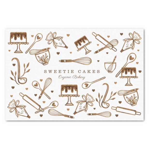 Fun Baking Cooking Utensils Woodgrain Cake Bakery Tissue Paper