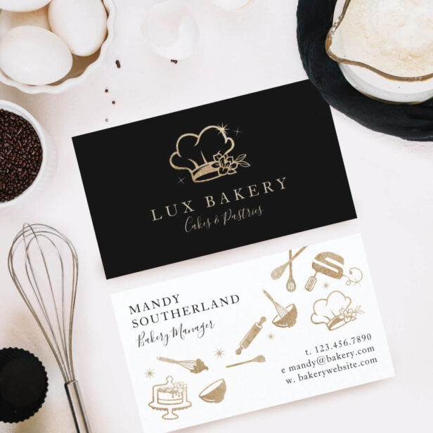 Luxury Gold Sparkle Bakers Chef Hat Bakery Business Card