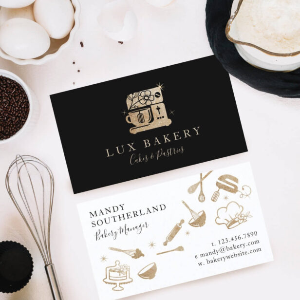 Luxury Gold Sparkle Bakers Stand Mixer Business Card