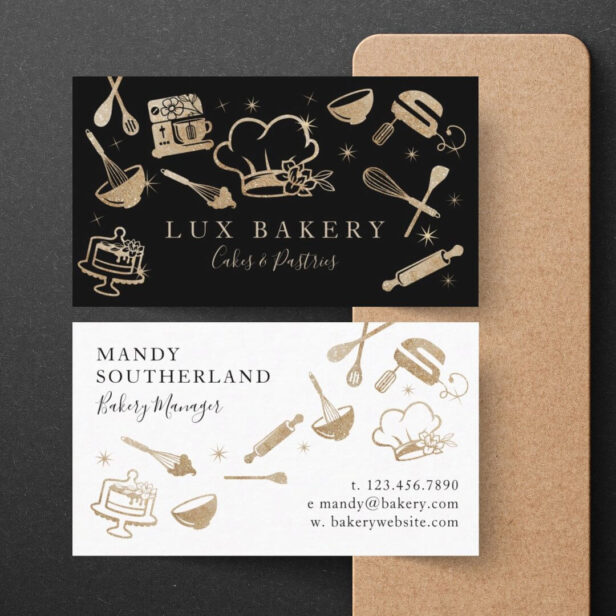 Luxury Gold Sparkle Baking Cooking Utensil Bakery Business Card