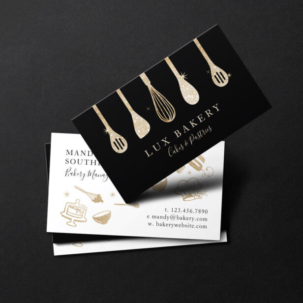 Luxury Gold Sparkle Golden Baker's Utensils Business Card