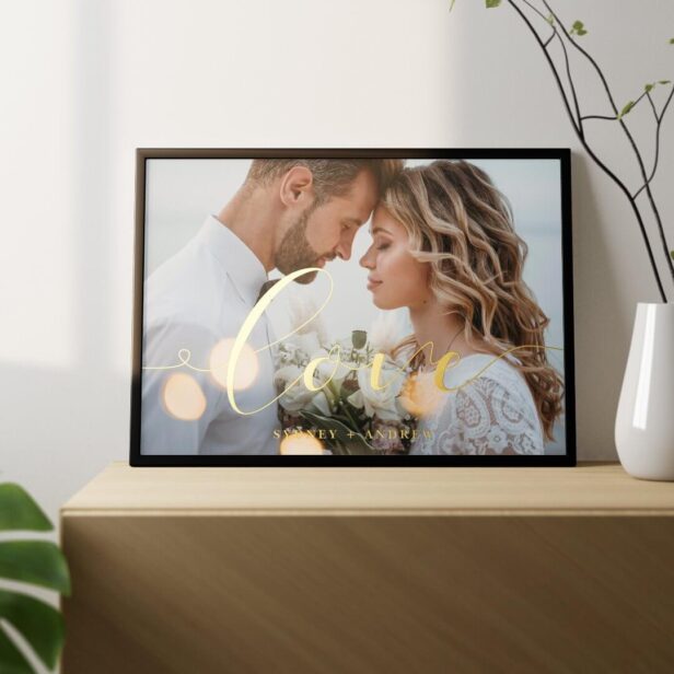 Minimal Elegant Love Script Overlay Wedding Photo Foil Prints