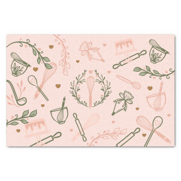 Pink & Olive Green Baking & Cooking Utensil Bakery Tissue Paper