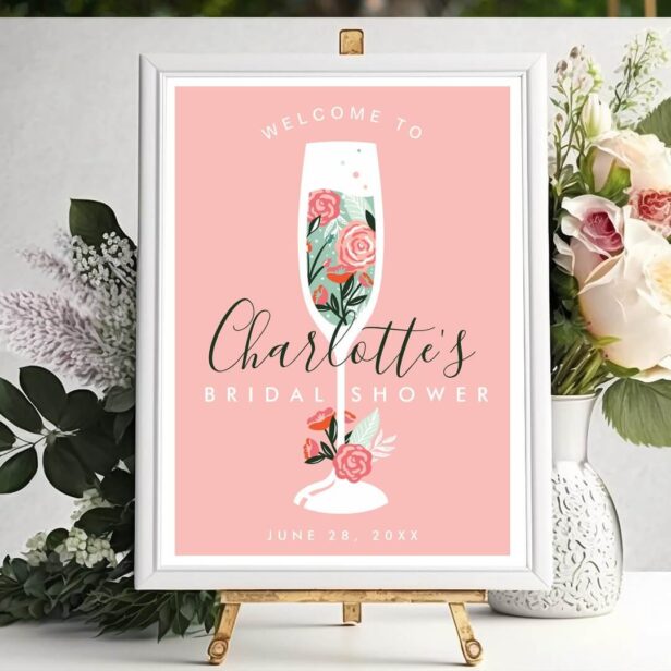 Brunch & Bubbly Floral Pink Welcome Bridal Shower Photo Print