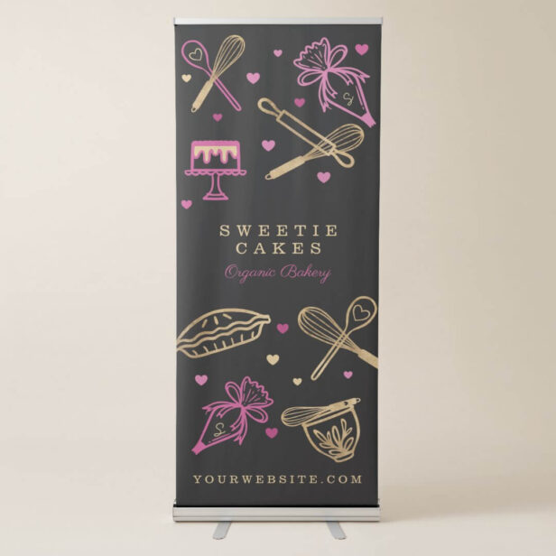 Fun Colorful Baking & Cooking Utensil Black & Gold Retractable Banner
