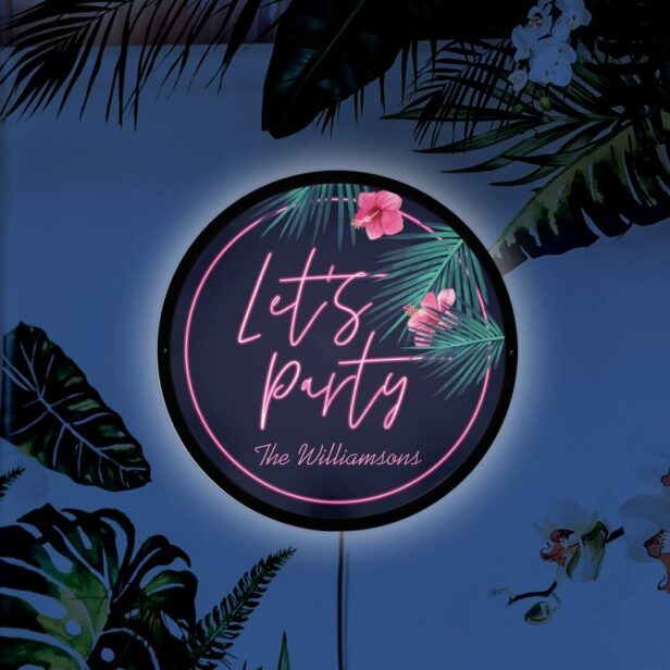 Let's Party Electric Neon Pink Hibiscus Palm Leaf LED Sign