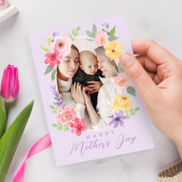 Watercolor Flowers Happy Mother's Day Photo Card