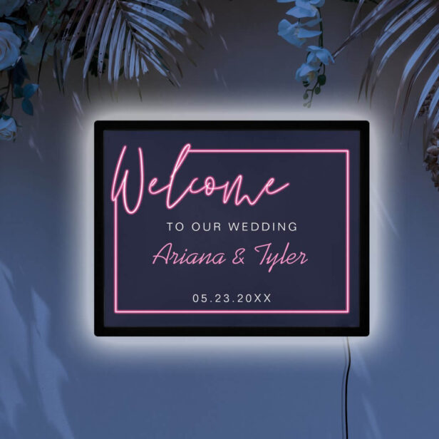 Welcome to Our Wedding Electric Neon Pink Wedding LED Sign