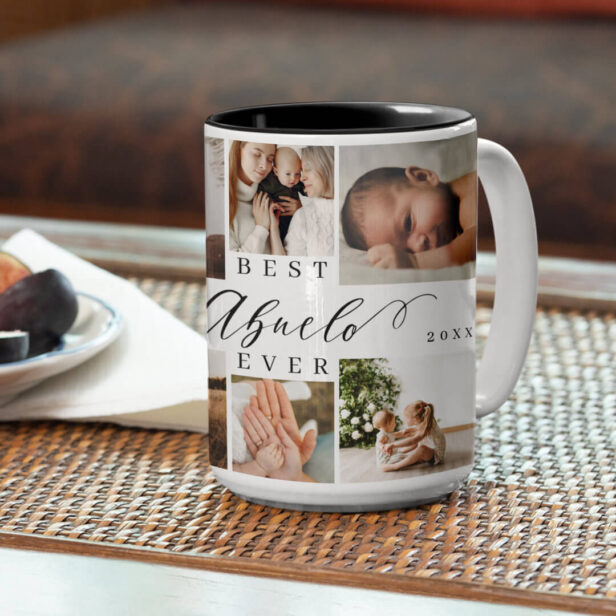 Best Abuelo Ever Elegant Script 8 Photo Collage Two-Tone Coffee Mug