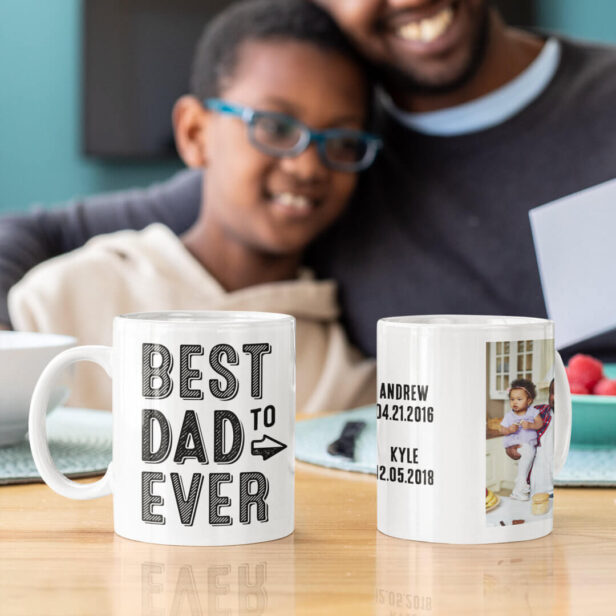 Modern Best Dad Ever Script Photo Kids Roster Coffee White Mug
