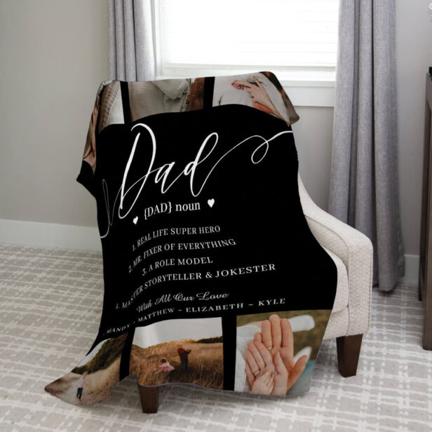Dad Dictionary Definition Photo Collage Black Fleece Blanket