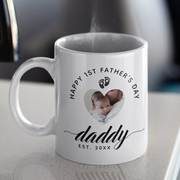 Daddy Script Happy First Father's Day Heart Photo Coffee Mug